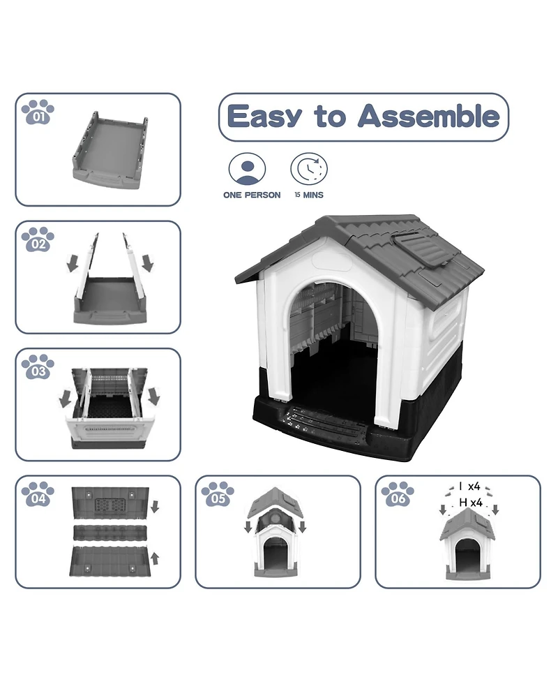 Small/Medium/Large Pp Dog Crate with Roof Window, Weatherproof Indoor Outdoor Dog House for Backyard Patio