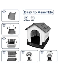 Small/Medium/Large Pp Dog Crate with Roof Window, Weatherproof Indoor Outdoor Dog House for Backyard Patio
