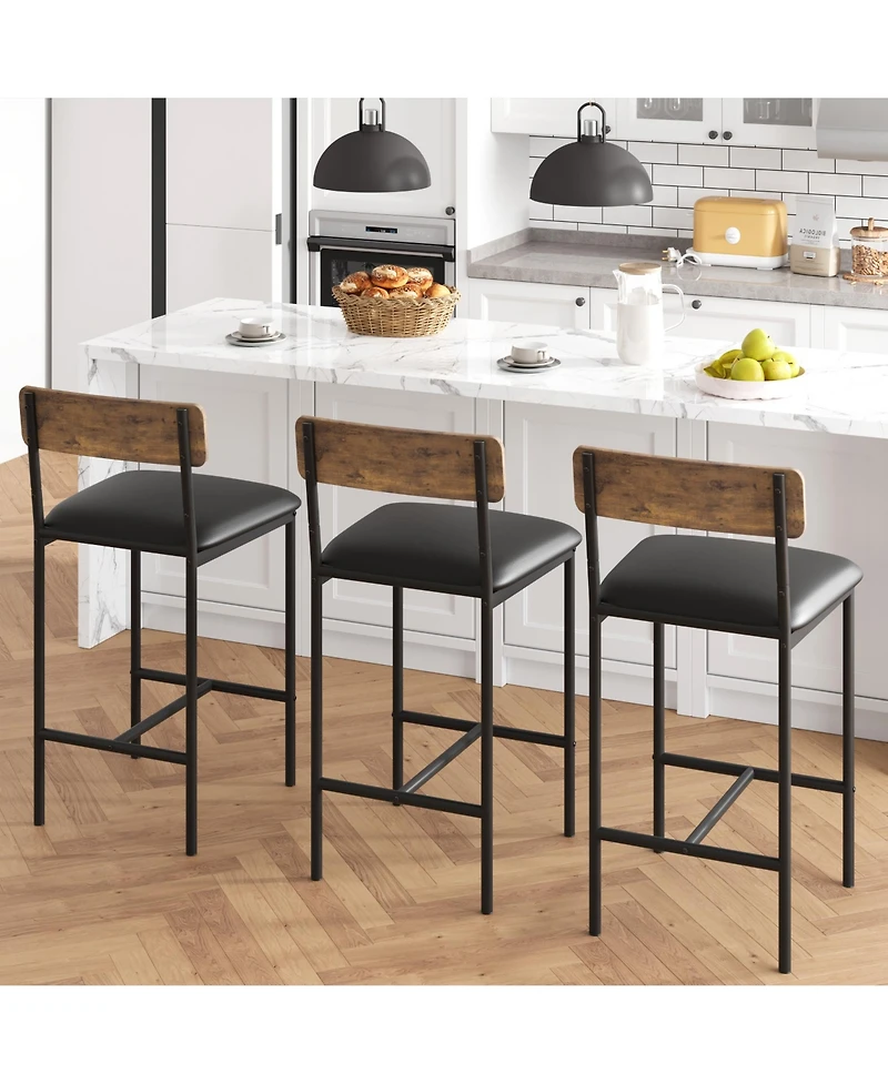 Set of Bar Stools 26" Counter Height Pu Leather Swivel Chairs with Backrest and Footrest Ergonomic Comfort for Kitchen Island Home Bar