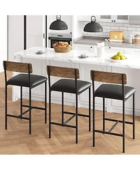 Set of Bar Stools 26" Counter Height Pu Leather Swivel Chairs with Backrest and Footrest Ergonomic Comfort for Kitchen Island Home Bar
