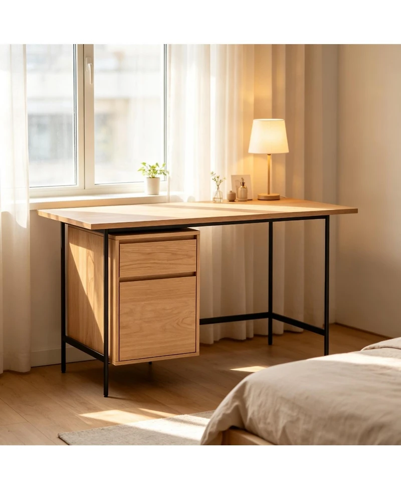 Computer Desk with Drawer, Writing Study Desk with Filing Storage Cabinet, Compact Office Workstation for Bedroom Small Space Apartment Dorm