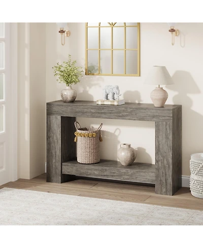 47.2" Farmhouse Console Table with H-Base, 2-Tier Entryway Sofa Table for Living Room,Grey