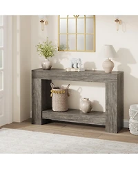 47.2" Farmhouse Console Table with H-Base, 2-Tier Entryway Sofa Table for Living Room,Grey