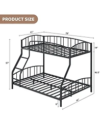 Bunk Bed Twin Over Full Metal Heavy Duty Steel Frame with Arched Guardrail and Ladder 400 lbs Capacity Space-Saving for Bedroom Guest Room Black