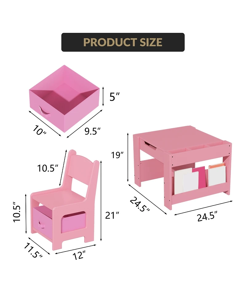 Kids Activity Table and Chair Set, Art Toddler Desk with Erasable Top, Storage Drawer for Children Reading, Playing, Drawing, Nursery Playroom