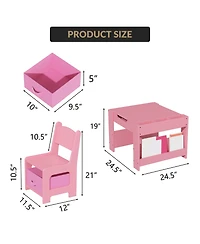 Kids Activity Table and Chair Set, Art Toddler Desk with Erasable Top, Storage Drawer for Children Reading, Playing, Drawing, Nursery Playroom