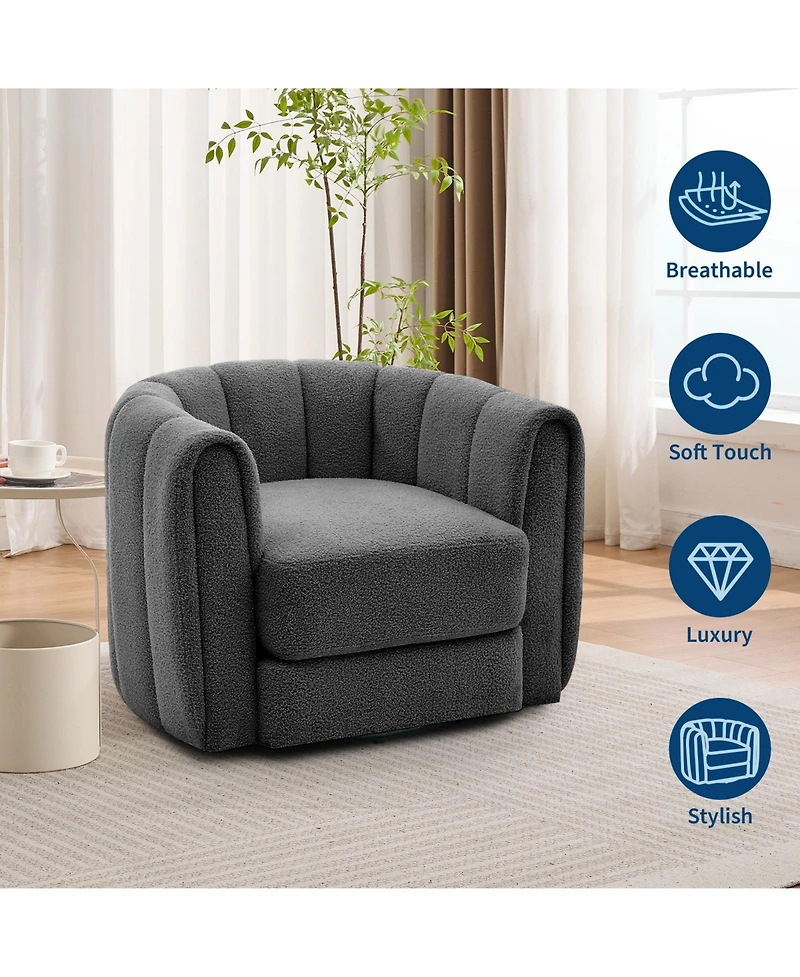 Swivel Barrel Accent Chair, Soft Fleece Upholstered Lounge Armchair with Spacious Base for Living Room, Bedroom, Office, Gray