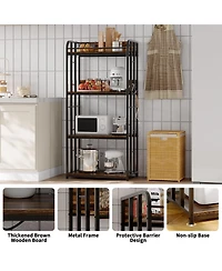 25"D x 16"W 56"H 4-Tier Storage Shelf, Heavy Duty Iron Pipe and Engineered Wood Shelving Unit for Kitchen, Living Room, Garage, Golden Armor