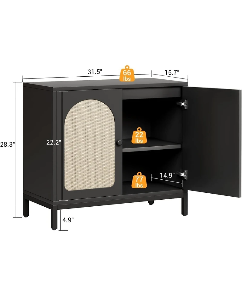 32 x 16 x 28 in Set of 2 Rattan Storage Cabinets with Arch Doors, Engineered Wood Cabinet with Shelves for Living Room Entryway, Black