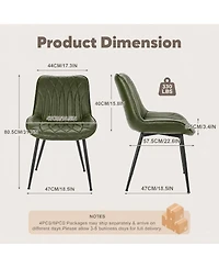 Dining Chairs Set of 2, Modern Upholstered Faux Leather Side Chairs with Thick Cushions and Metal Legs for Kitchen, Dining Room, Green
