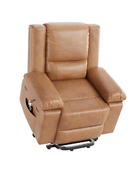 Power Lift Recliner with Heat and Massage, Pu Leather Electric Chair for Seniors,Brown