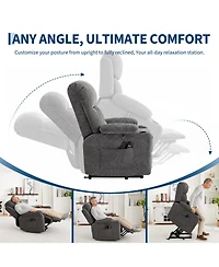 Oversized Chenille Power Lift Recliner with Heat, Massage and Memory Remote, Usb, Cup Holders,Grey