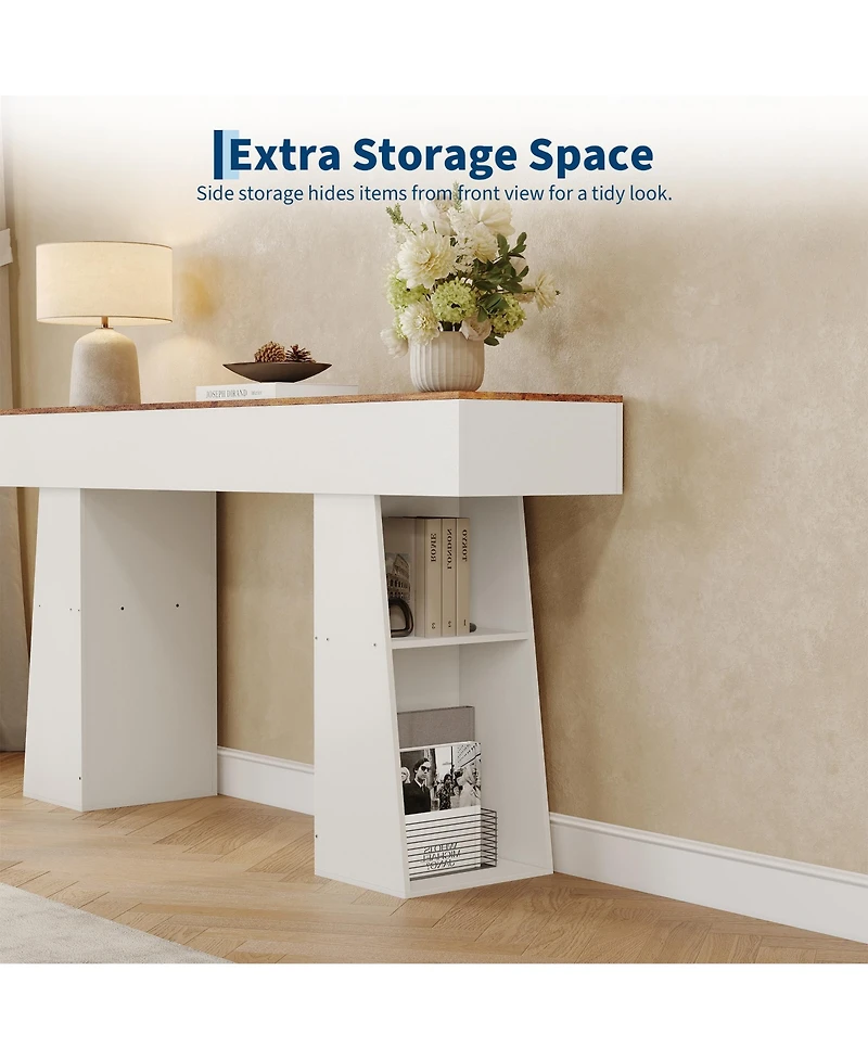 63" Entryway Table, Console Table for Entryway, Wood Sofa Table with Hidden Side Storage, Modern Hallway Table for Living Room, Foyer