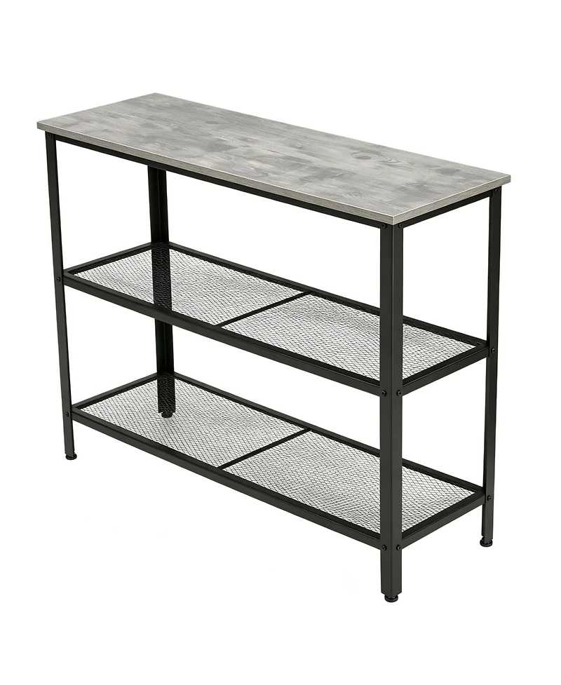 40" Industrial 3-Tier Console Table with Mesh Shelves, Rustic Grey and Black Metal Frame