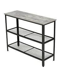 40" Industrial 3-Tier Console Table with Mesh Shelves, Rustic Grey and Black Metal Frame