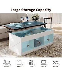 Farmhouse Lift-Top Coffee Table, Adjustable Height Hydraulic Lift, Hidden Storage Compartment, Shelf, Versatile For Home, Office, Living Room