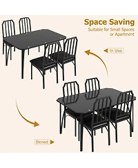 Dining Table Set 5 Piece Black Glass Top with 4 Upholstered Chairs Space Saving Compact Design Chamfered Edges for Kitchen Dining Room Apartment