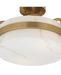 Possini Euro Design Bregman 13" Mid Century Modern Semi Flush-Mount Ceiling Light Fixture Kitchen Brass Finish White Stone Glass