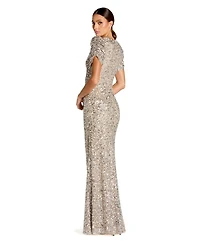 Mac Duggal Women's Embellished Mesh High-Neck Short Sleeve Gown