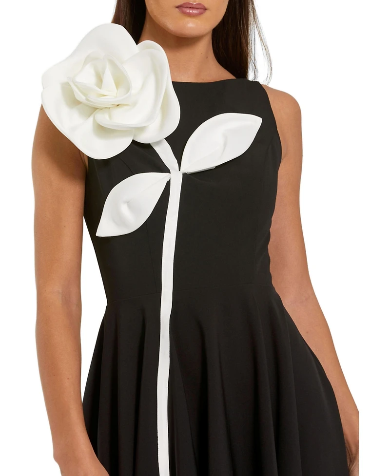 Mac Duggal Women's Floral Applique Sleeveless A-Line Midi Dress
