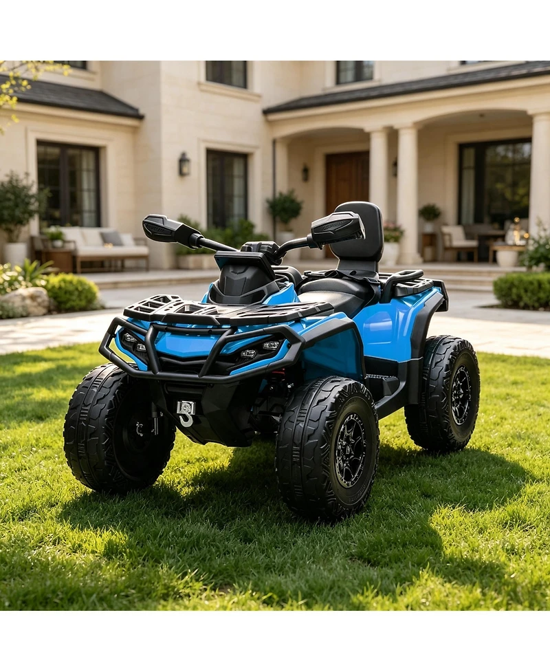 24V Dual Seat Kids Ride On Atv Utility Vehicle, 4WD Battery Powered Off Road Car with Foam Wheels for Outdoor Fun, Grey/Brown/Red/Blue, Ages 3-8