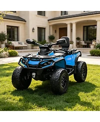 24V Dual Seat Kids Ride On Atv Utility Vehicle, 4WD Battery Powered Off Road Car with Foam Wheels for Outdoor Fun, Grey/Brown/Red/Blue, Ages 3-8