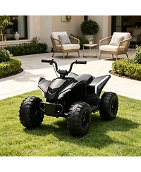 12V Kids Ride On Atv Quad, Battery Powered 4-Wheel Off Road Vehicle with Dual Motors for Outdoor Fun, Blue/Red/Yellow/Rose/Green/Camo/White, Ages 3-6