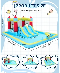 Kids Inflatable Bounce House with Slide, Outdoor Jumping Castle for Backyard Fun, Blower Included, Blue, Ages 3-10