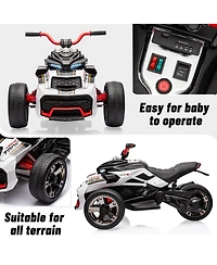 Single Seat 12V Kids Ride On Atv Toy Ages 3-6, Battery Powered 3-Wheel Quad with Leather Seat, Backyard Driving, White