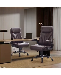 Big and Tall Ergonomic Executive Desk Office Chair, Pu Leather, 90-155 degrees Recline, Lumbar Support, Flip-up Armrests, Swivel Chair with Wheels