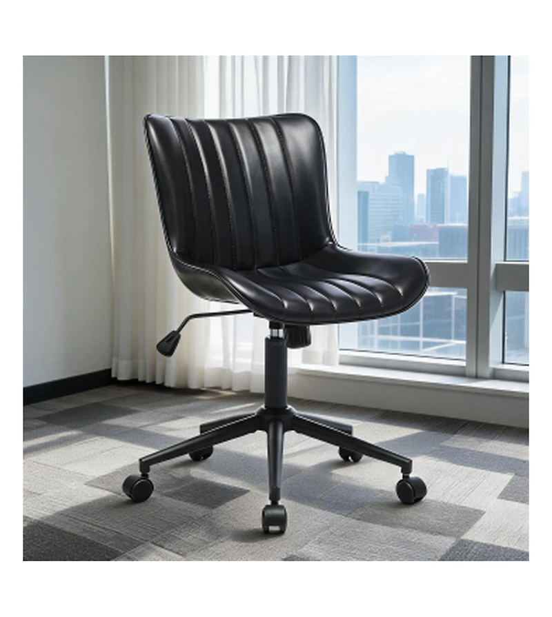Office Chair with Wheels, Ergonomic Desk Chair, Black Modern Armless Swivel Computer Task Chair for Bedroom, Home Office, Dressing Room