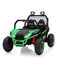 24V Dual Seat Kids Ride On Utv Utility Vehicle, 4WD Battery Powered Off Road Car with Metal Frame for Outdoor Fun, Green, Ages 3-6