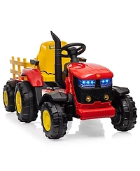 12V Kids Ride On Tractor Toy, Battery Powered Farm Vehicle with Horn and Lights for Outdoor Fun, Green/Blue/Yellow/Red, Ages 3-6