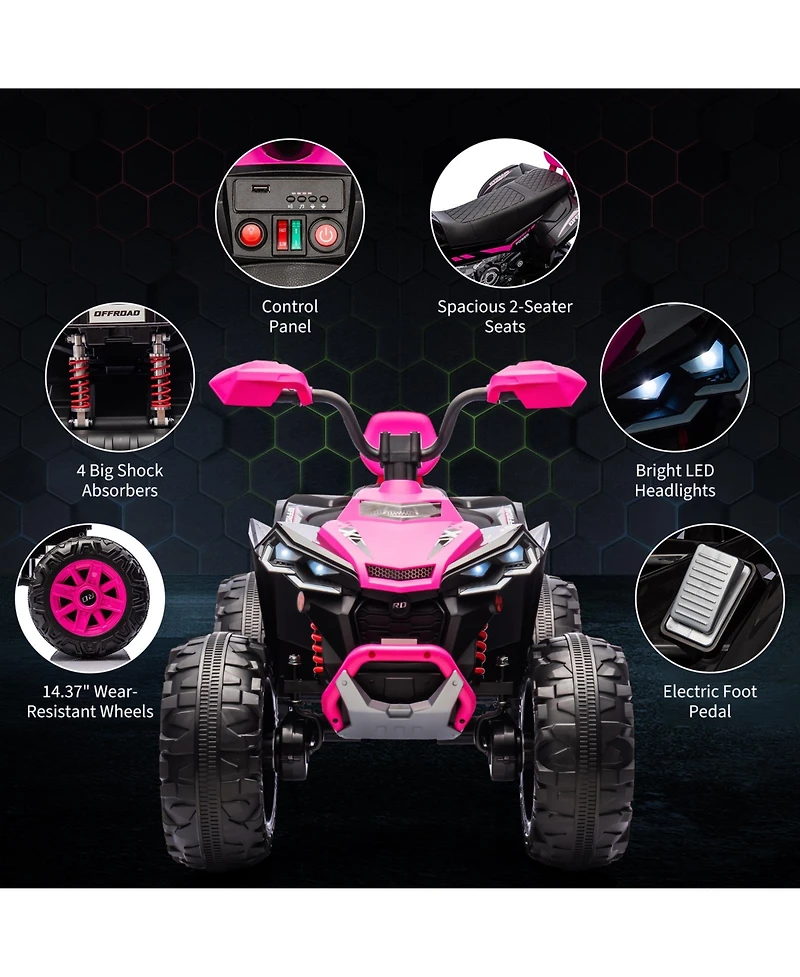 24V Dual Seat Kids Ride On Atv Utility Vehicle, Battery Powered 4-Wheel Ride On Toy for Outdoor Fun, Pink, Ages 3-6