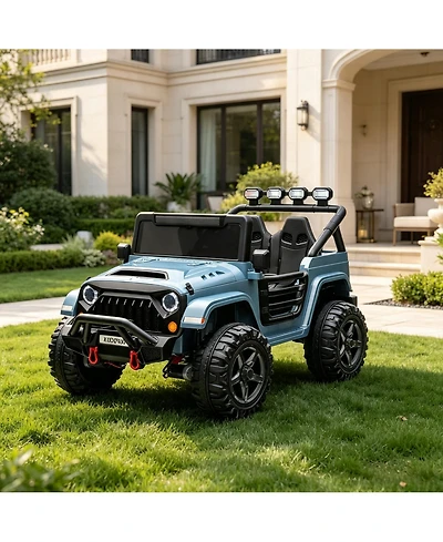 Double Seat 24V Kids Ride On Suv Toy Ages 3-8, 4WD Battery Powered Electric Car with Remote, Outdoor Driving, Light Blue