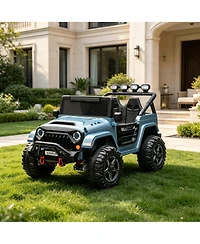 Double Seat 24V Kids Ride On Suv Toy Ages 3-8, 4WD Battery Powered Electric Car with Remote, Outdoor Driving, Light Blue