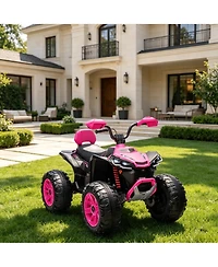 24V Dual Seat Kids Ride On Atv Utility Vehicle, Battery Powered 4-Wheel Ride On Toy for Outdoor Fun, Pink, Ages 3-6