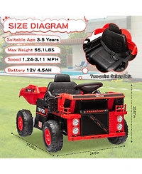 32.3x21.5x13.7 Inch 12V Kids Electric Mining Dump Truck Ride On, Construction Vehicle Toy with Sounds, Outdoor Toy for Boys Girls, Red, Ages 3-6