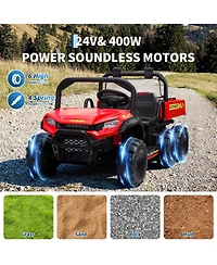 24V 4WD Two-Seater Kids Ride-On Dump Truck, Remote Control, Functional Dump Bed, 3 Speeds, Music Player, All-Terrain Electric Toy