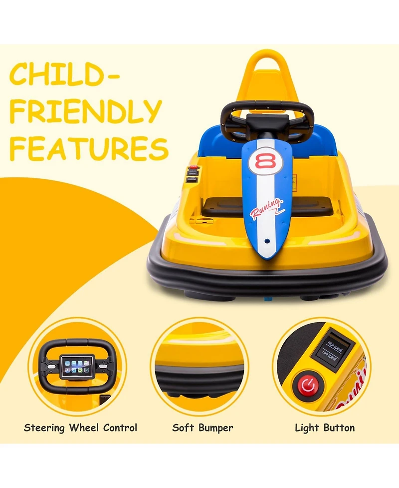 6V Kids Ride-On Bumper Car, 2 Speeds, Twin 15W Motors, 360degree(s) Spinning, Lights, Music and Horn, Electric Toy for Ages 2-6