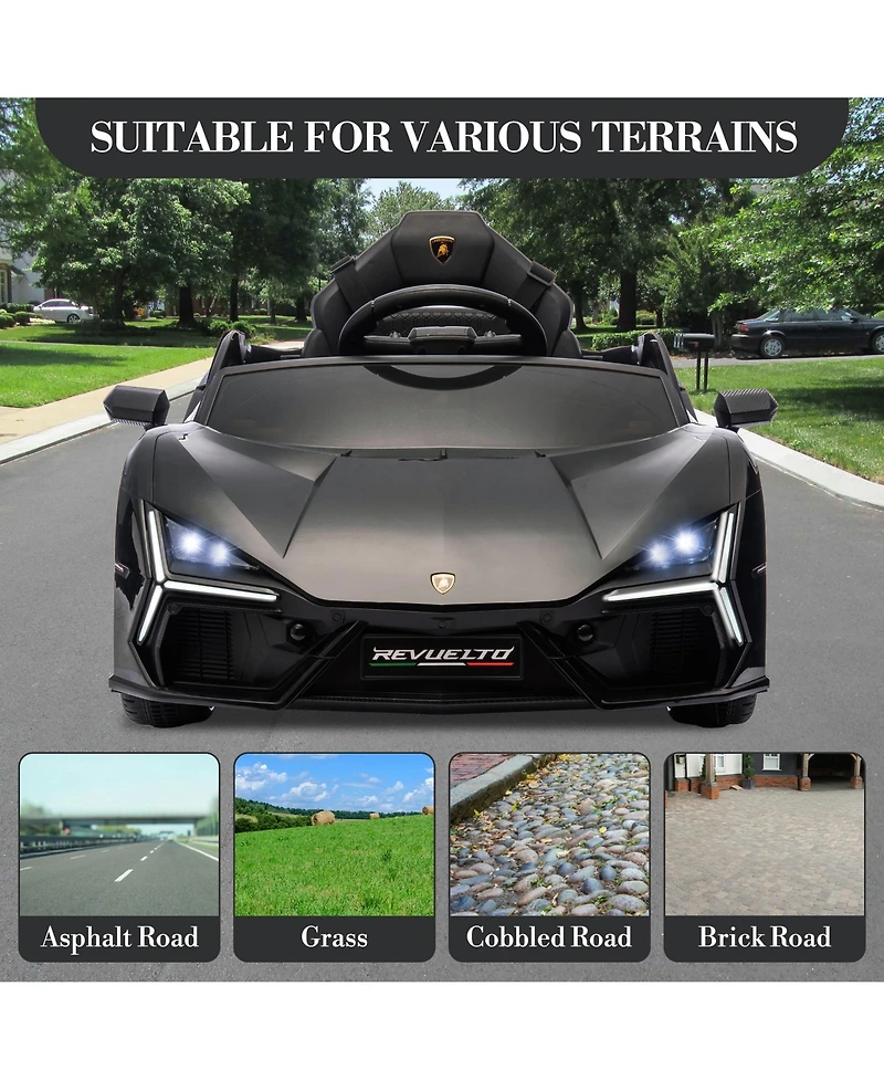 12V Licensed Lamborghini Ride On Car, Battery Powered Electric Toy, Dual 25W Motors, Remote Control, Spring Suspension, Headlights, Music, for Ages 3+