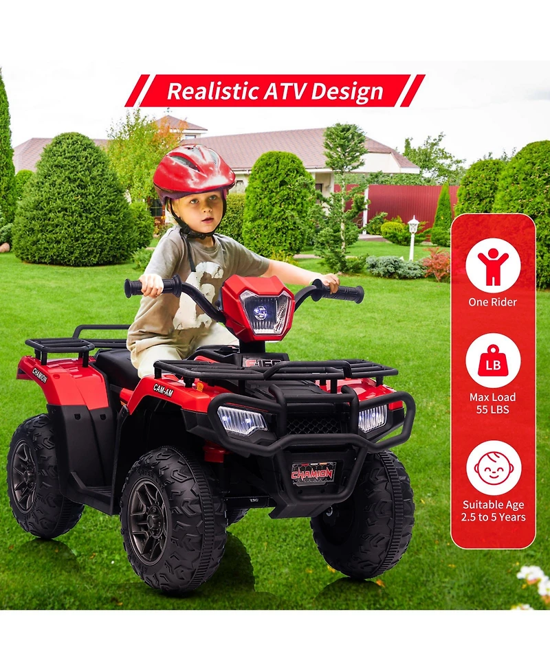 12V Kids Ride On Atv, Dual Speed 1.5-2.2MPH, Led Lights, Audio and Usb, One-Button Start, Battery Powered 4-Wheeler Outdoor Toy for Kids