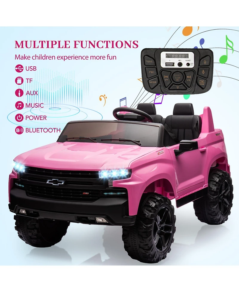 2 Seater Ride On Truck, Licensed Chevrolet Silverado, 3-Speed Electric Car with Remote Control, Spring Suspension, MP3 Music, Led Light for Kids 3-8