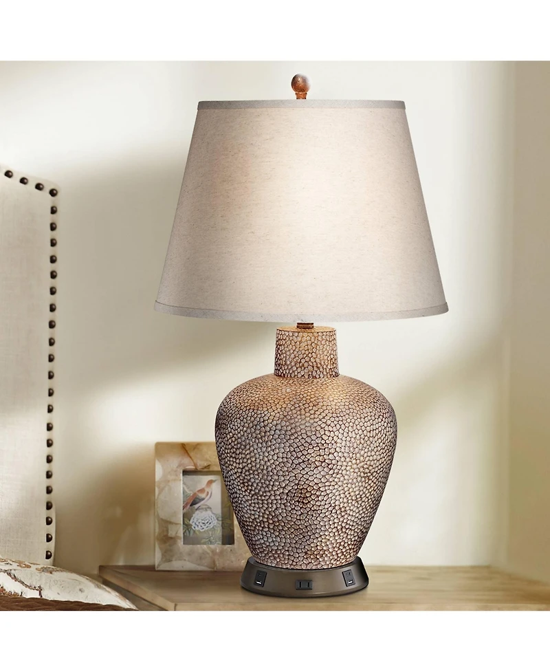 360 Lighting Southwestern Table Lamp with Usb and Ac Power Outlet Workstation Charging Base 29" Tall Brown Hammered Pot Living Room Bedroom
