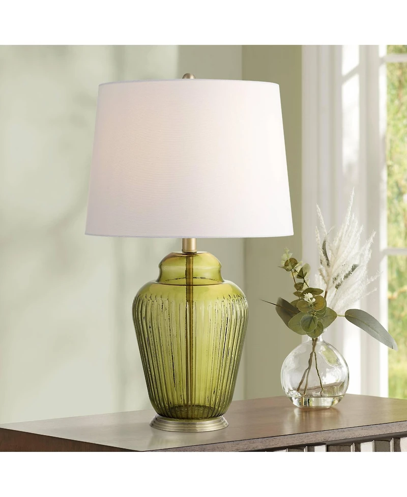 360 Lighting Grimmia 24" High Moss Green Glass Table Lamp with White Dimmer