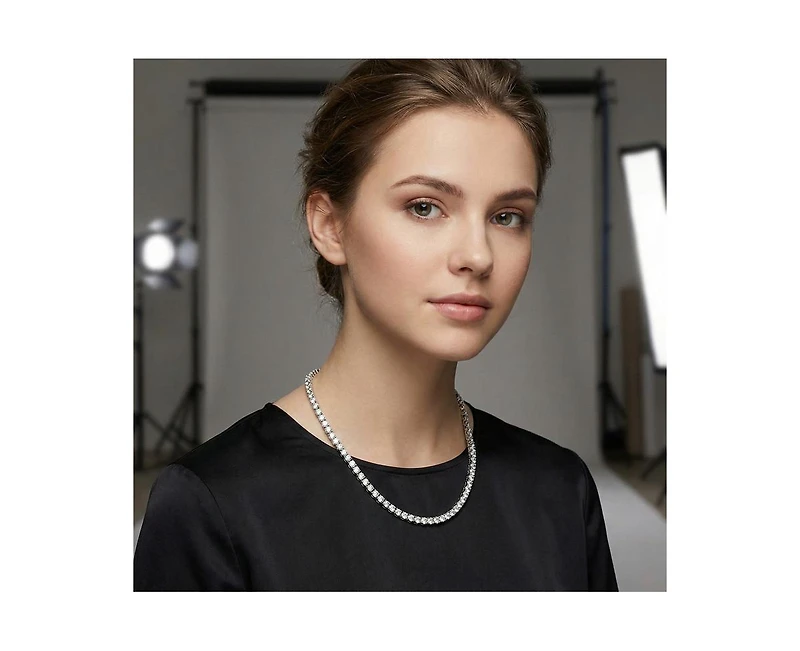 Genevive Elegant White Gold Plated Cubic Zirconia 20" Tennis Necklace