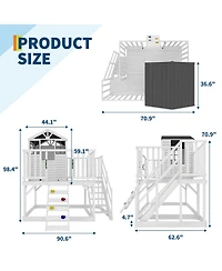 Kids Wooden Play Castle with Climbing Wall and Slide, Outdoor Backyard Sandbox Playset with Stairs for Fun Play, White, Ages 3-8