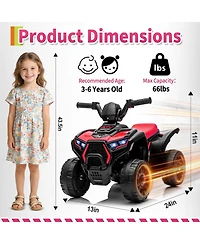 6V Kids Ride On Atv Quad Toy, Battery Powered 4-Wheel Off Road Vehicle for Outdoor Fun, Red/Pink, Ages 3-6