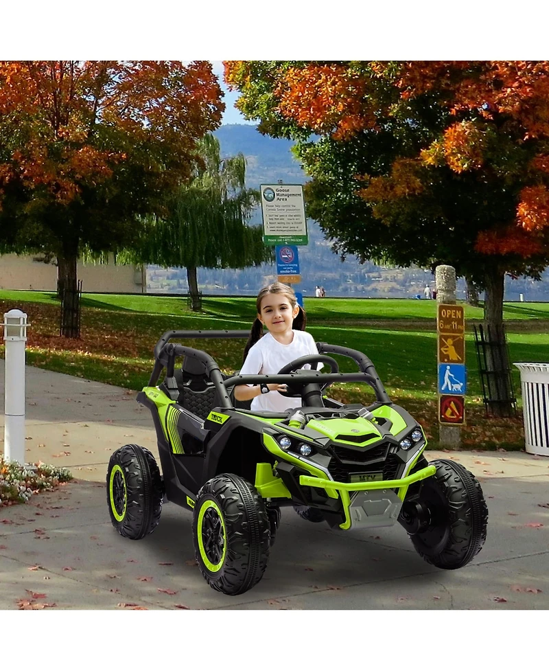 24V Kids Ride On Utv with Remote Control, 4WD Battery Powered Off Road Toy with Safety Bar for Outdoor Fun, Green, Ages 3-6