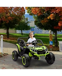 24V Kids Ride On Utv with Remote Control, 4WD Battery Powered Off Road Toy with Safety Bar for Outdoor Fun, Green, Ages 3-6
